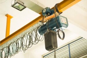 Overhead monorail system with an electric chain hoist installed by SAFCO